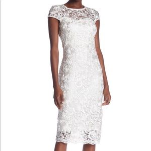 🌺 Marina White Lace Midi Dress With Cap Sleeves Size 12